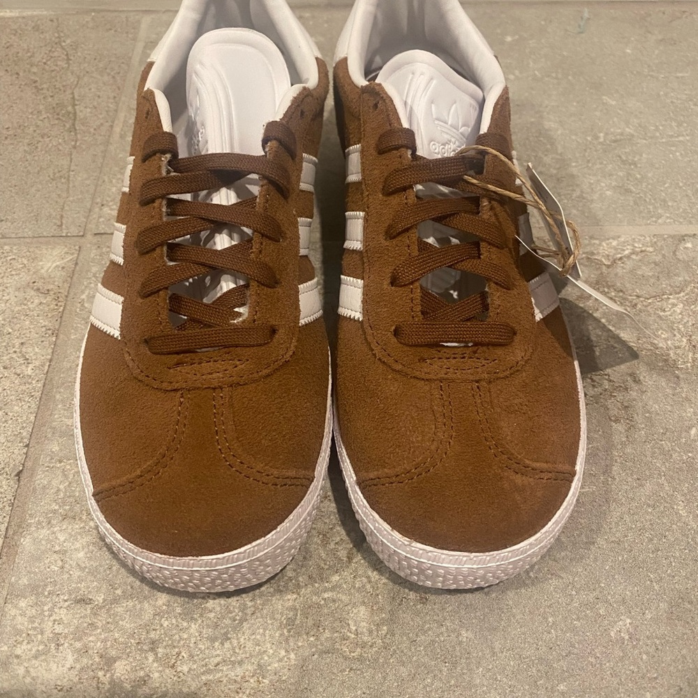 Adidas Brown and White Gazelle Sneakers